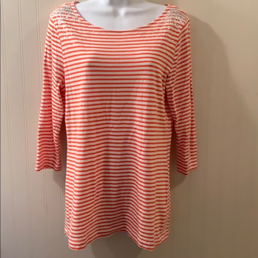 Banana Republic Orange Striped Knit Top Sequins Size Large